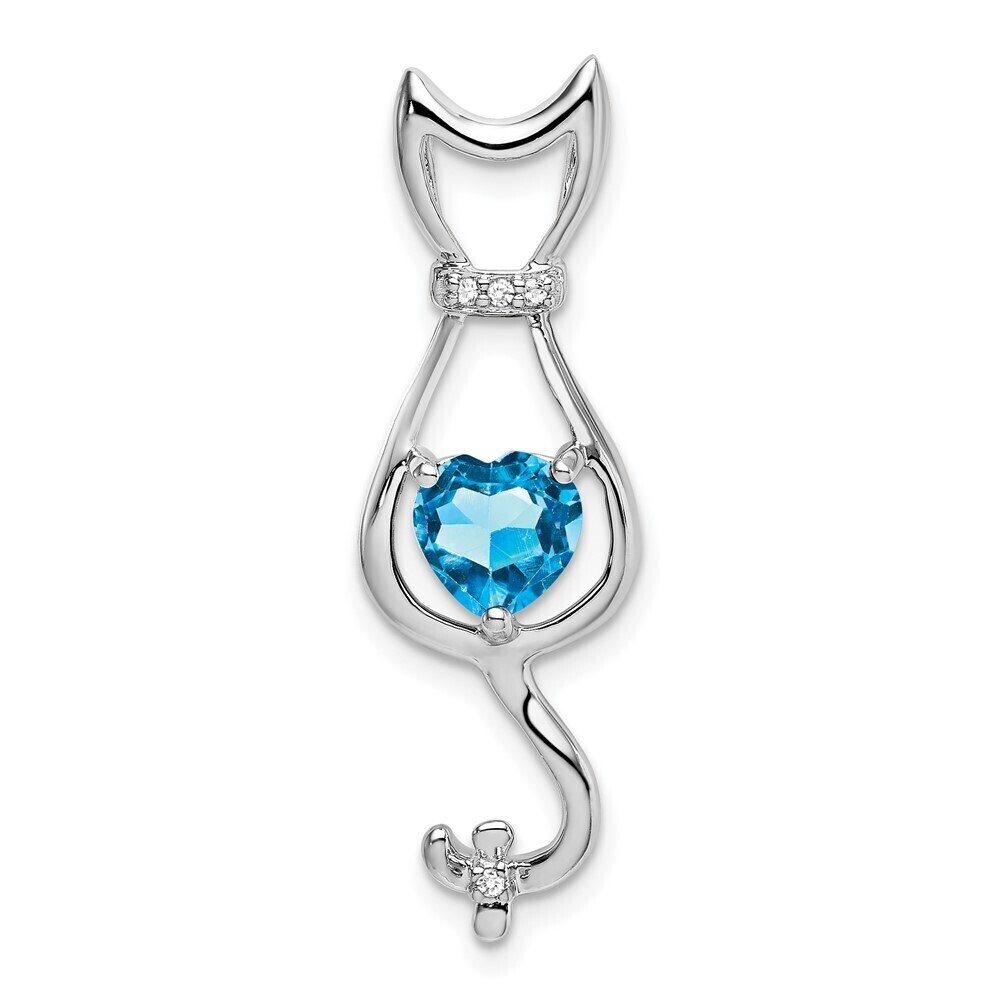 Kazi Luxury 14k White Gold Blue Topaz and Diamond Cat Pendant